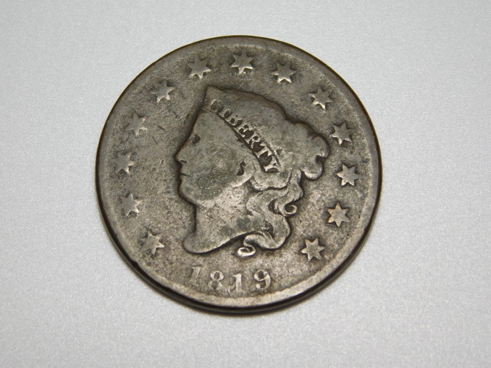 OLD US COPPER COINS 1819 CORONET HEAD LARGE CENT