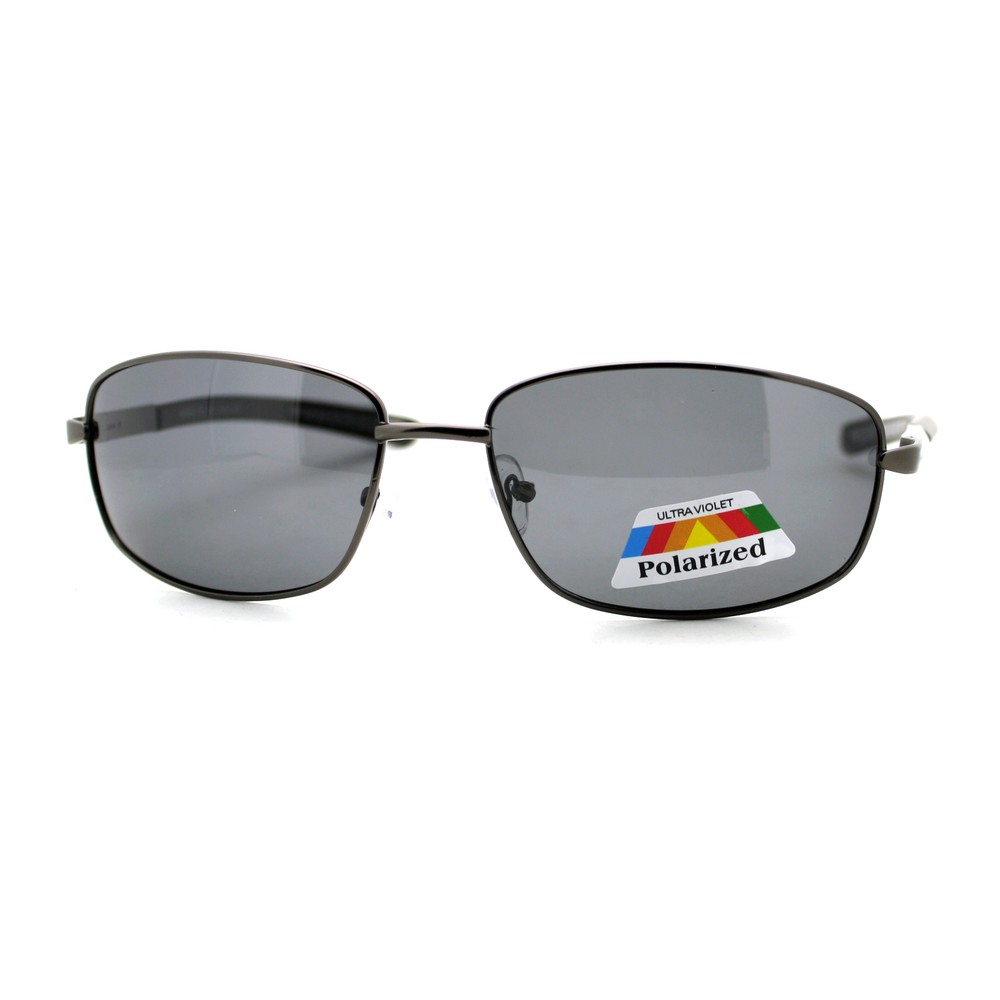 Men's Polarized Lens Sunglasses Oval Rectangle Metal Frame Spring Hinge