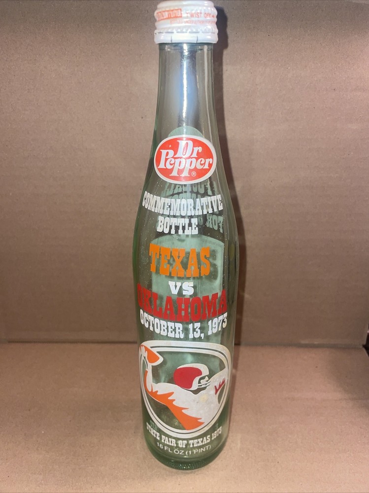 Dr. Pepper Commemorative bottles Texas versus Oklahoma October 13, 1973 state...