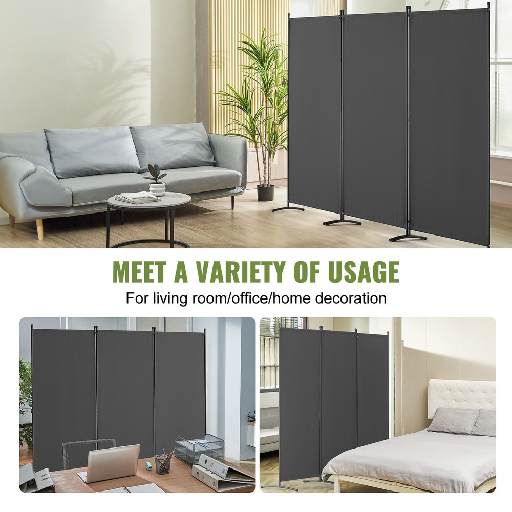 Room Divider 3-Panel Folding Privacy Screen Fabric Partition Office Gray