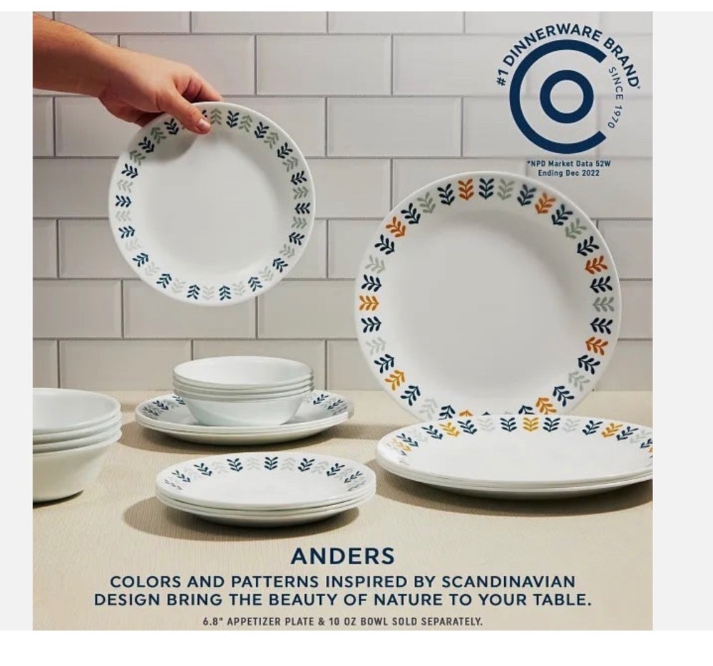CORELLE LIVINGWARE VITRELLE "Anders" 12 PC. DINNERWARE SET NEW Service for 4