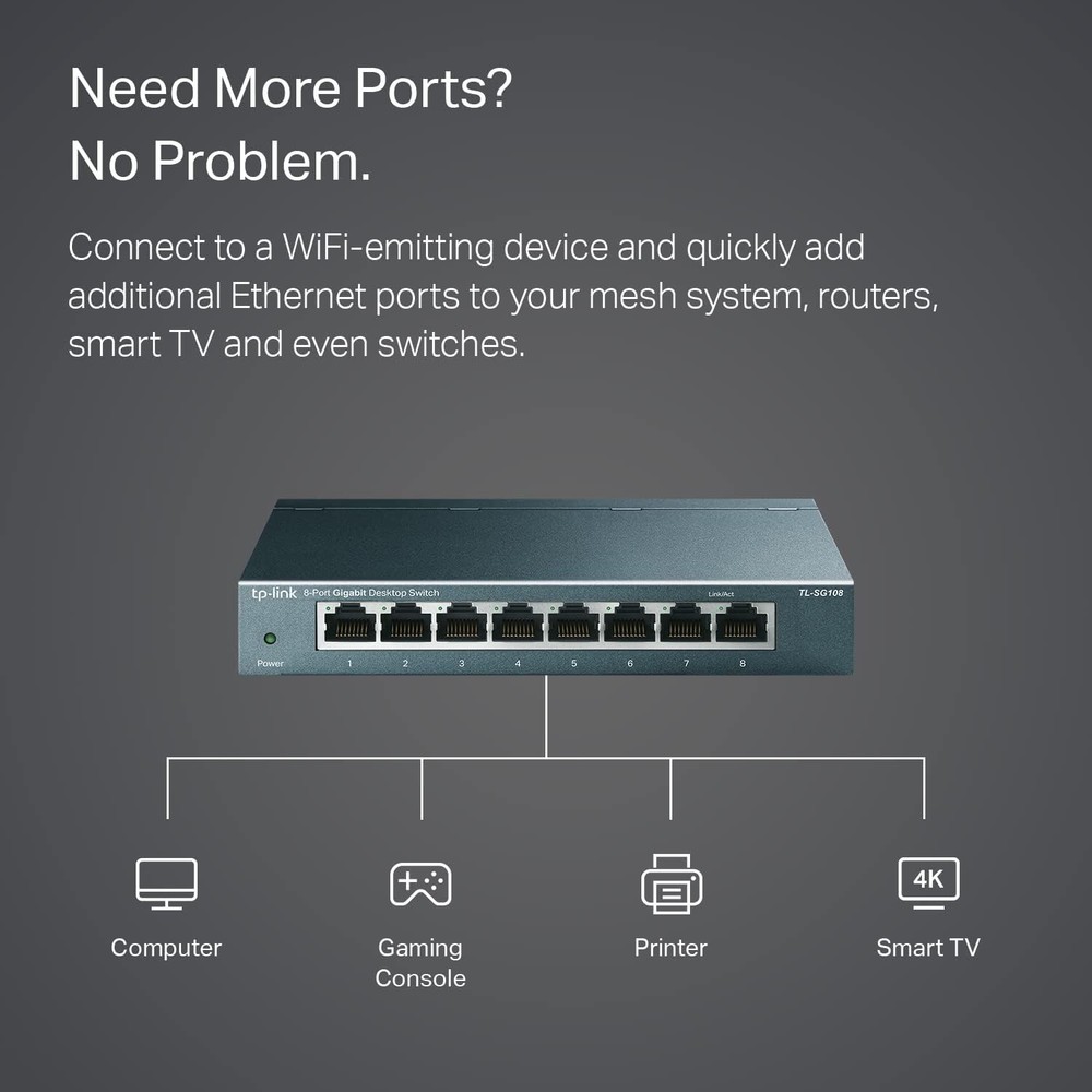 Durable 8 Port Gigabit Network Switch with Traffic Optimization & Fanless Design