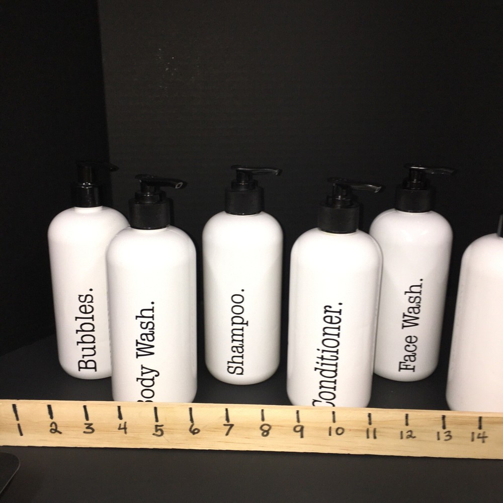 Apothecary Empty White Plastic Bottles with Black Graphics,Pump 16 Oz