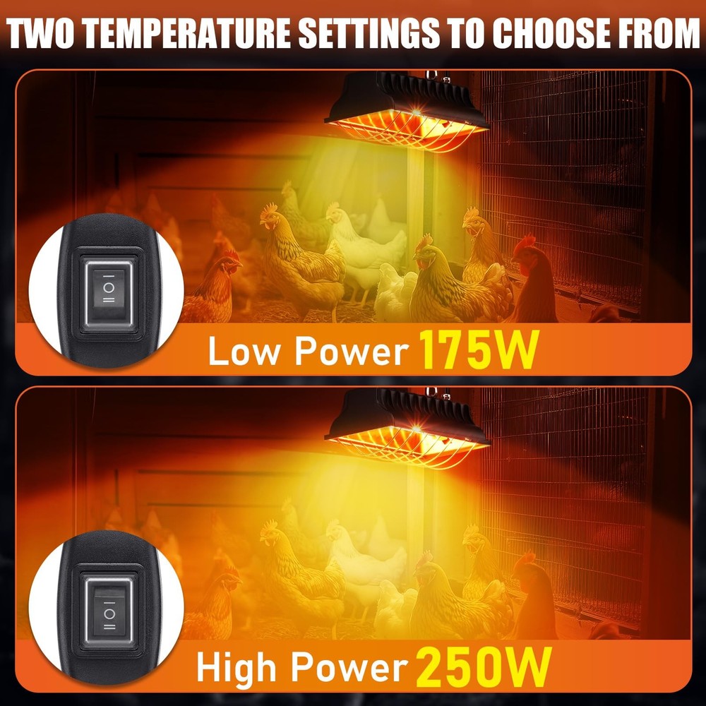 250W Chicken Brooder Heater for Chicks Ducks, Brooder Heater with 2PCS Heat L...