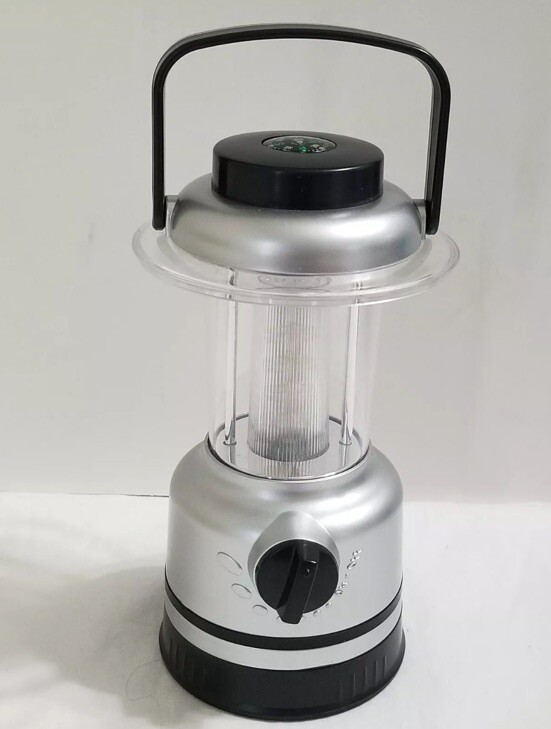 Mini Battery Operated Lantern Silver Tone Black Plastic 8" Tall w Compass New