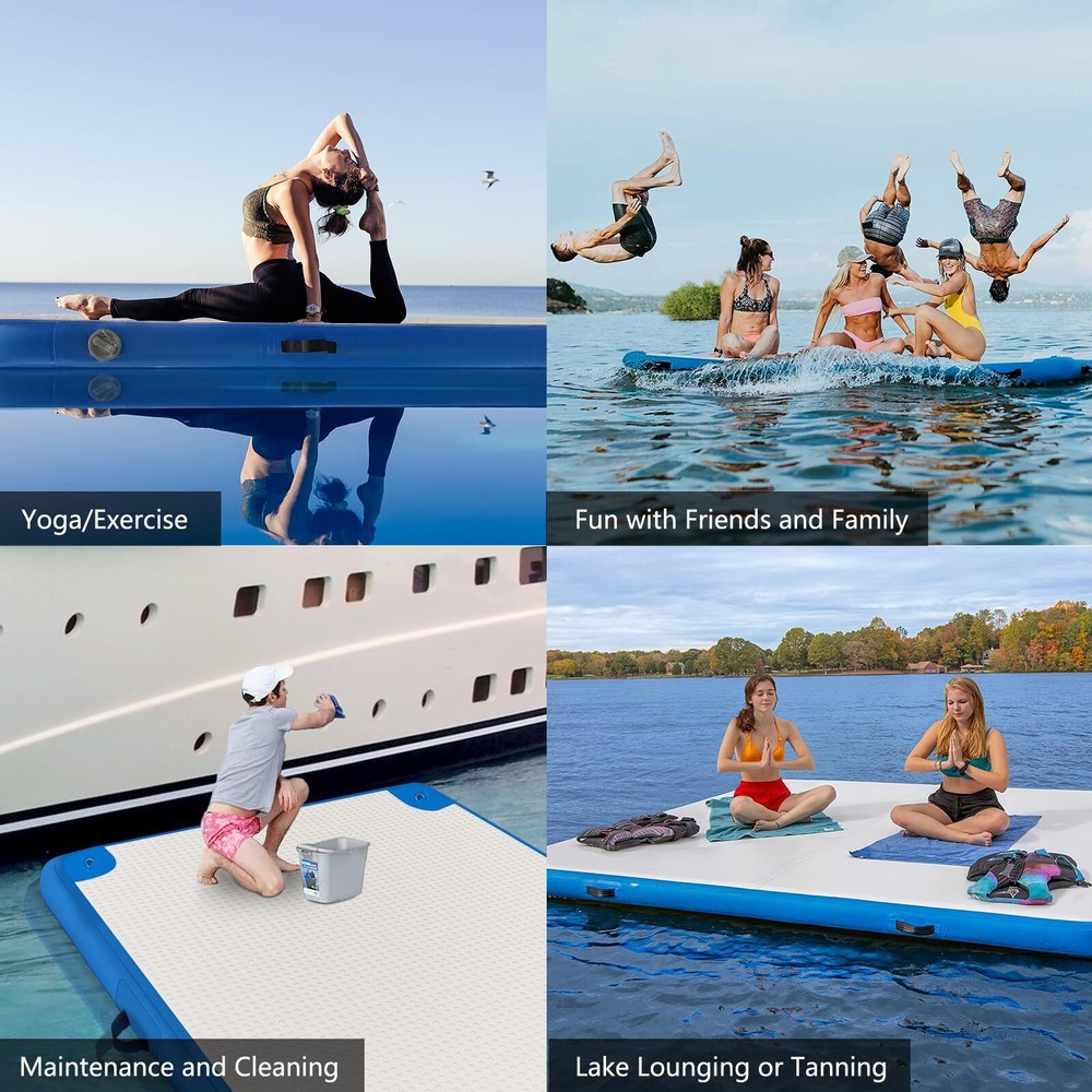 Inflatable Floating Dock Mat, 6 ft x 6 ft Water Platform Swim Deck