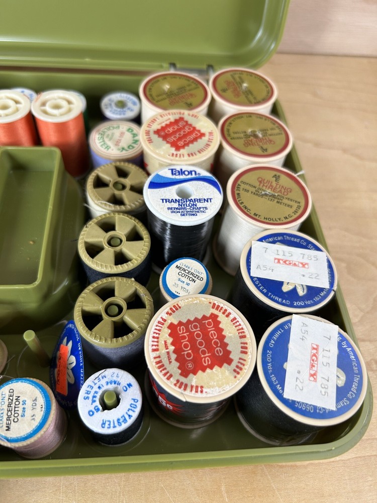 Vintage Plastic WIL-HOLD Wilson Green Sewing Thread Box Holder Spools Thread