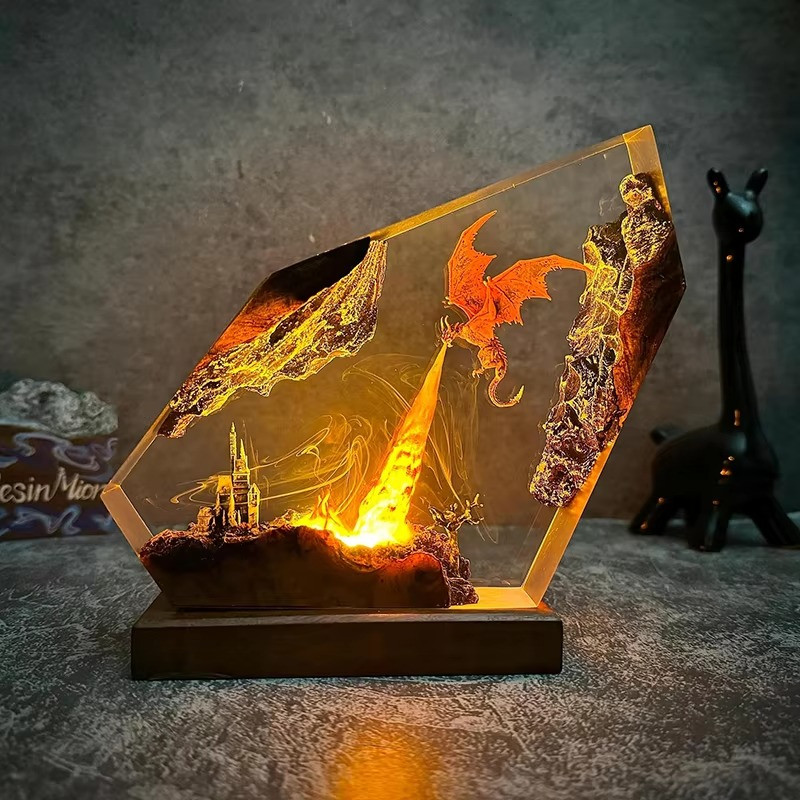 Fiery Dragon Assault Castle Resin Table Lamp