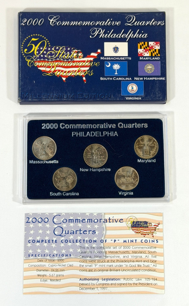 2001 Commemorative Quarters Set Philadelphia Millenium Edition w/ Box & Insert