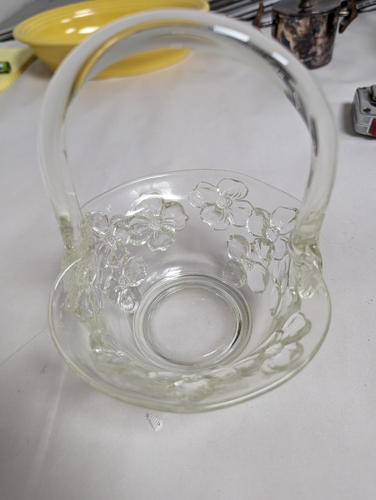 Flower Embossed Glass Candy Dish with Handle