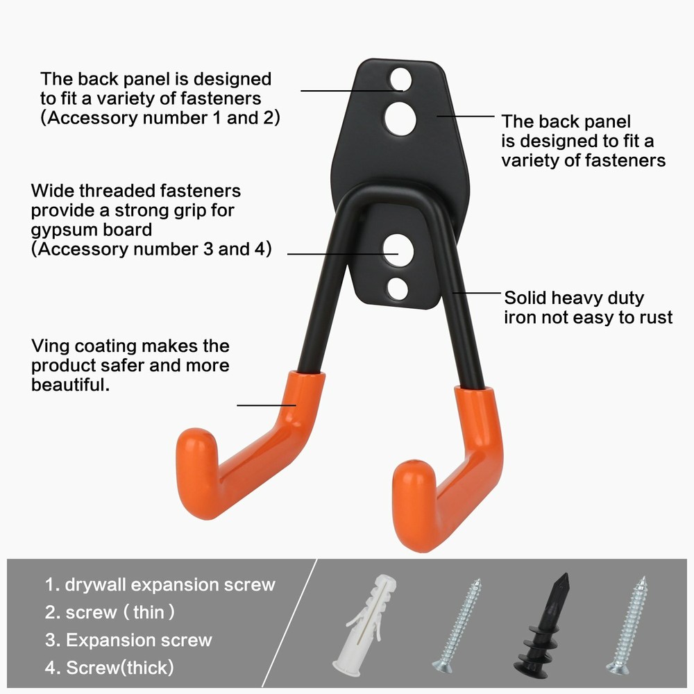 12 Pack Garage Tool Organizer Wall Mount Hooks Adjust Storage Holders Garden