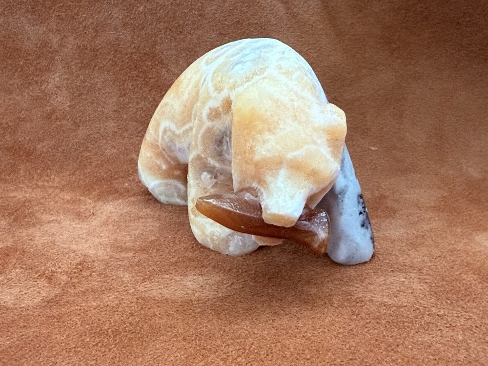 Bear Fetish Calcite with Fish