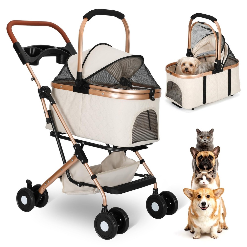 Dog Stroller for Small & Medium Dogs & Cats, Foldable Pet Stroller Wagon Carr...