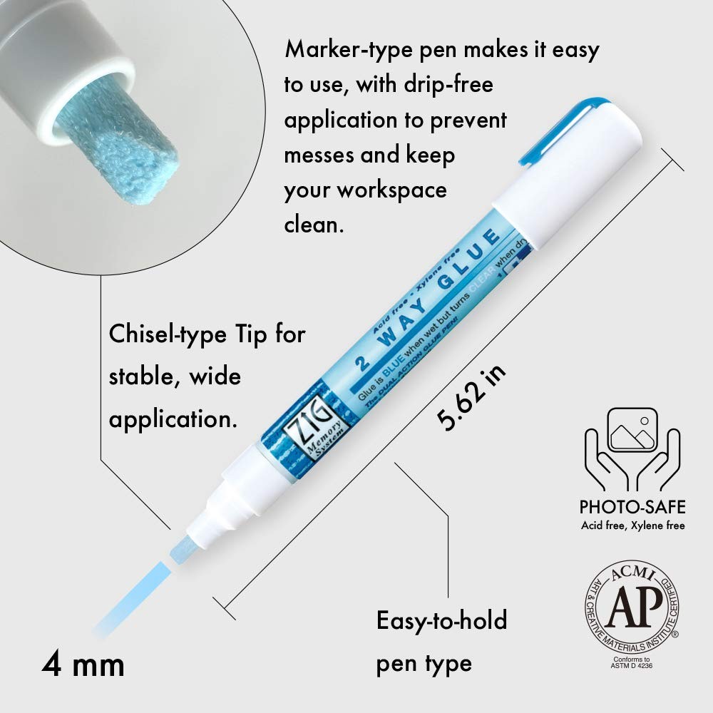 ZIG Kuretake 2-Way Glue Pen-4mm Chisel Tip, 4mm Tip