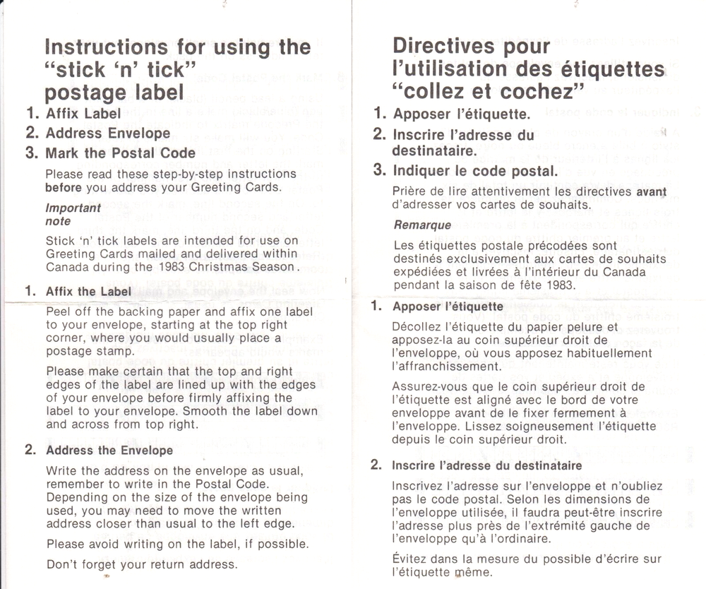 CANADA STICK’N TICK #2-NT+INSTRUCTIONS FOR USING THE STICK’N TICK POSTAGE LABEL