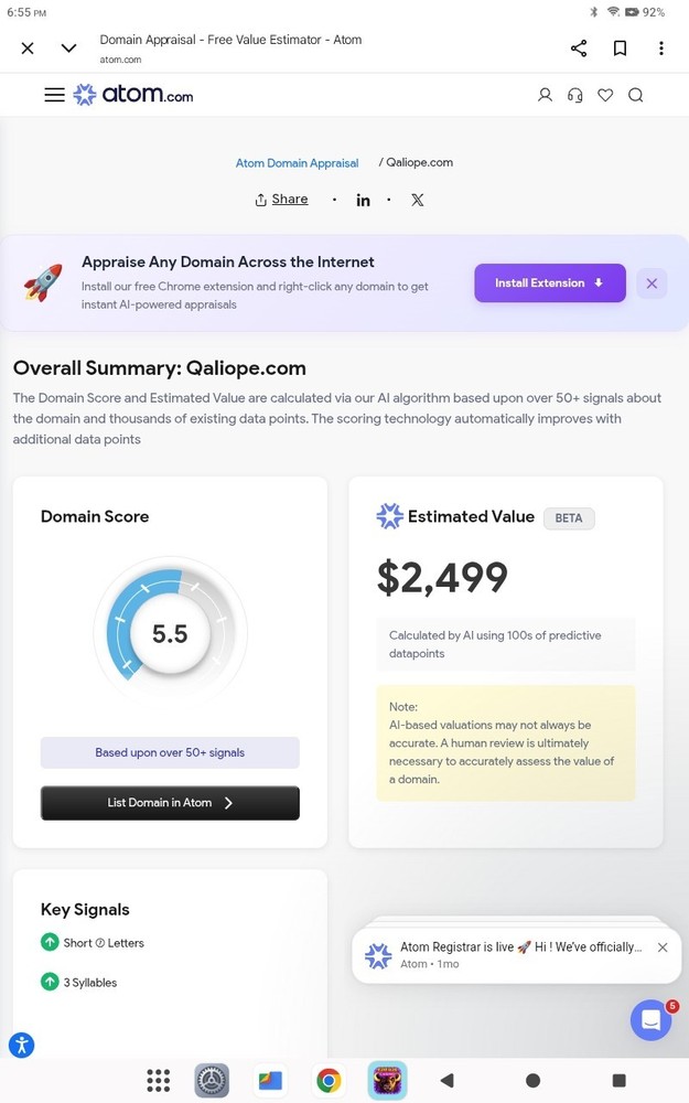 💥💥 qaliope.com domain name estimated value is $2500.00 at Atom.