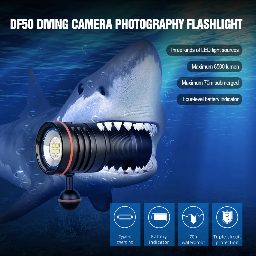 Trustfire DF50 6500Lumen Scuba Diving Light Flashlight Rechargeable led Torch W