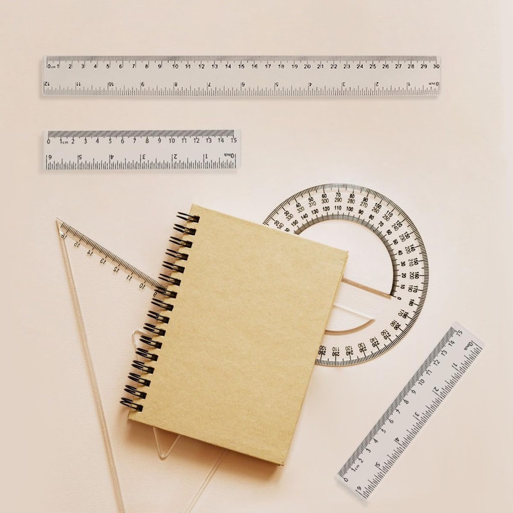 4 Pack Clear Plastic Straight Rulers, Clear Ruler Bulk, Transparent Ruler wit...