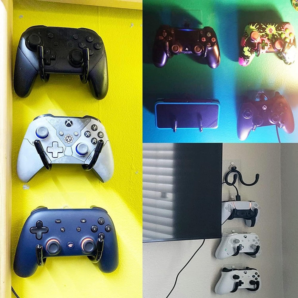 Pmsanzay 3 Pack Universal Self-Adhesive Game Controller Wall Mount Black