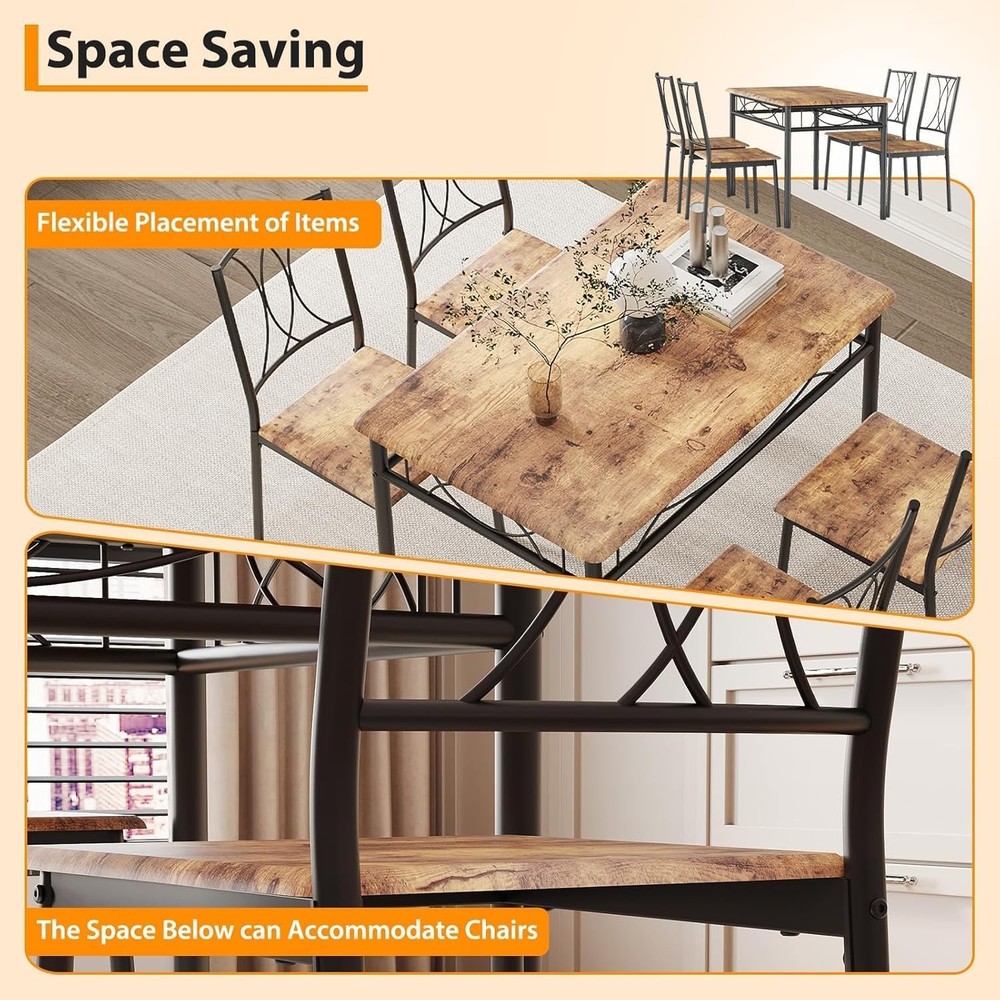 Small Rectangle Dining Table Set 4 Kitchen Table W/ 4 Upholstered Chairs