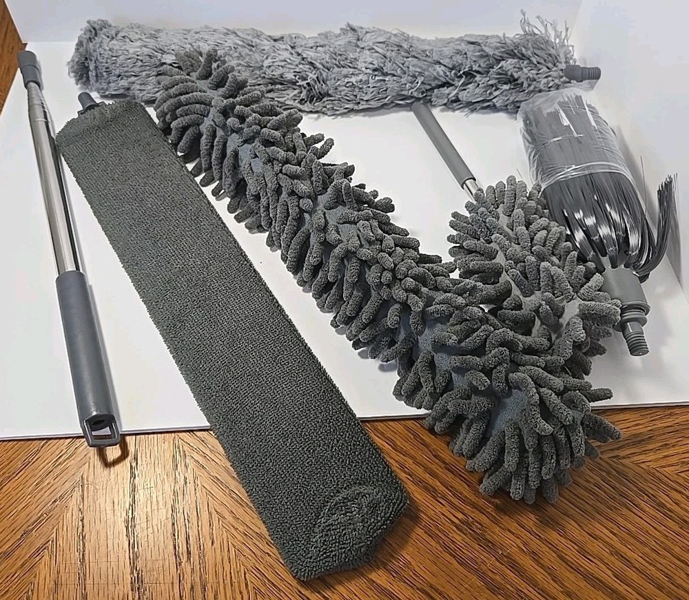 6 Pcs Microfiber Duster Kit with 30"-100" Telescoping Stainless Steel Pole
