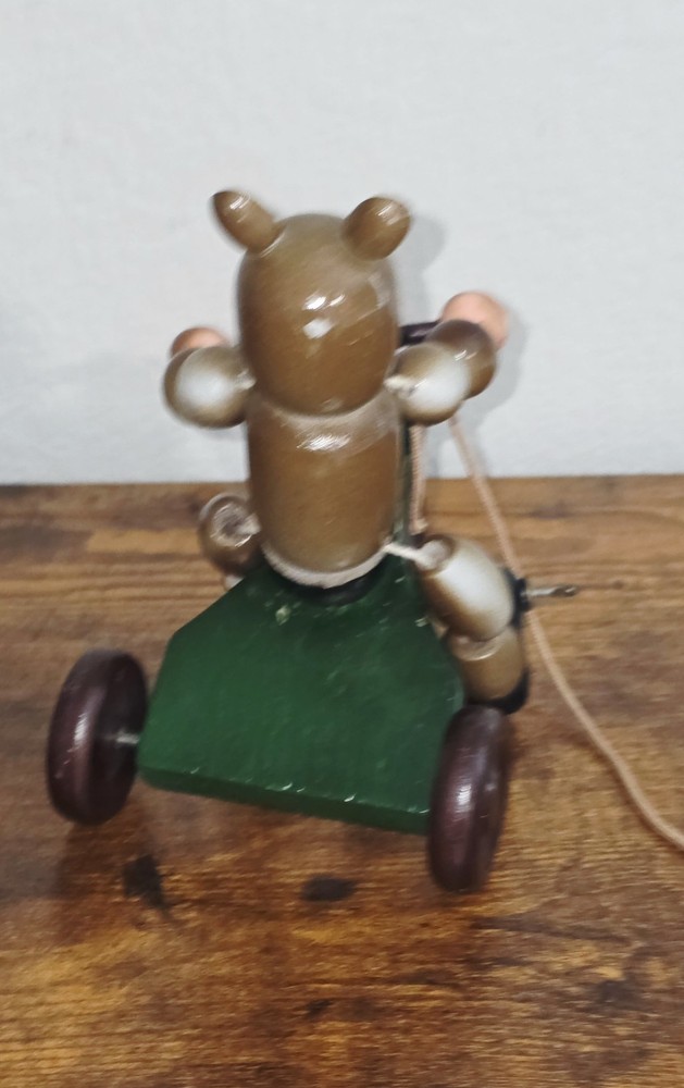 Vintage Wooden Pull Toy Beaded Bear EUC