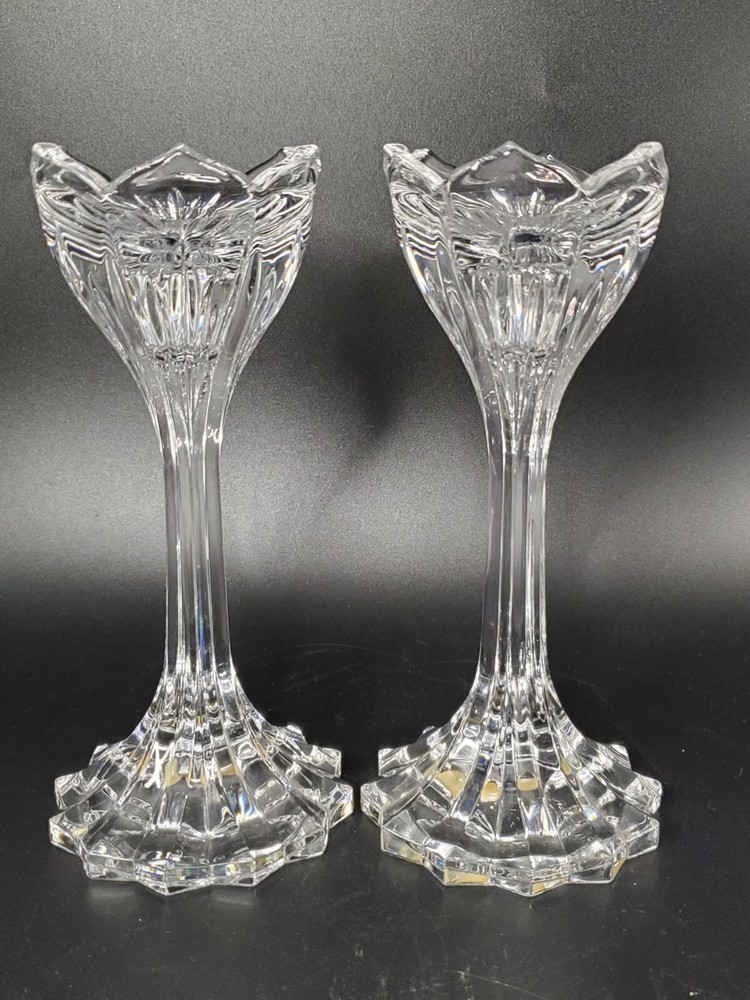 Gorham Pair Full Lead Crystal Lotus Candlesticks Made in Germany