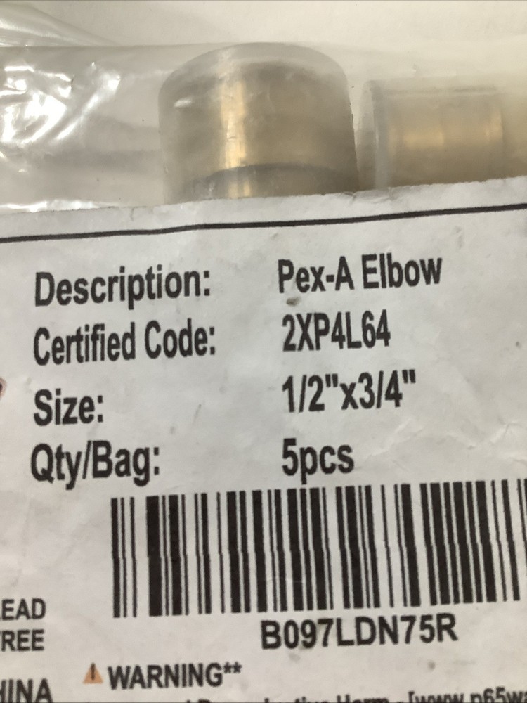 PEX A 5 Pack Fitting 1/2" X 3/4" Elbow Plumbing Accessories 2XP4L64 Efield