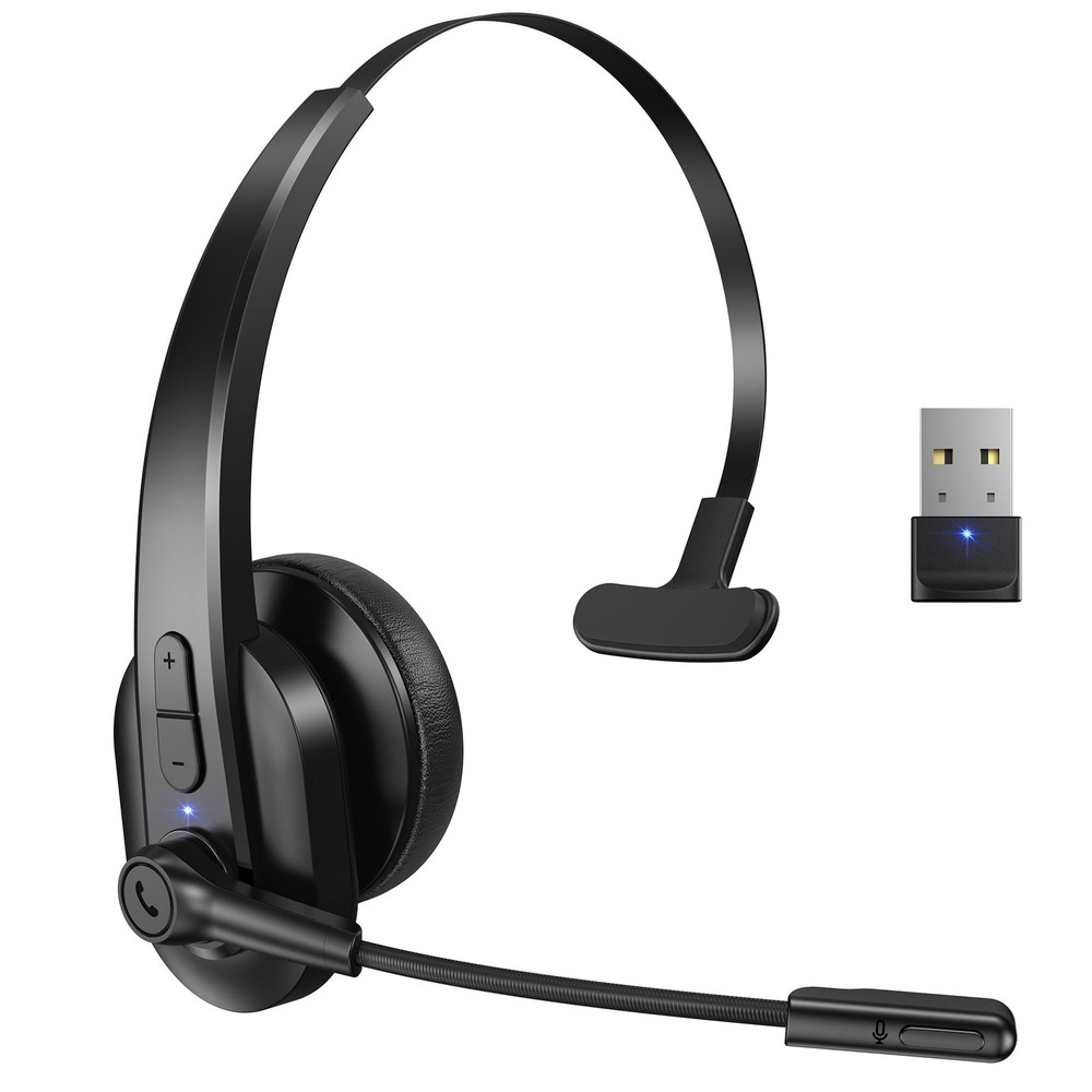 Bluetooth Headset with USB Dongle for Computer, Single-Ear Wireless Headset w...
