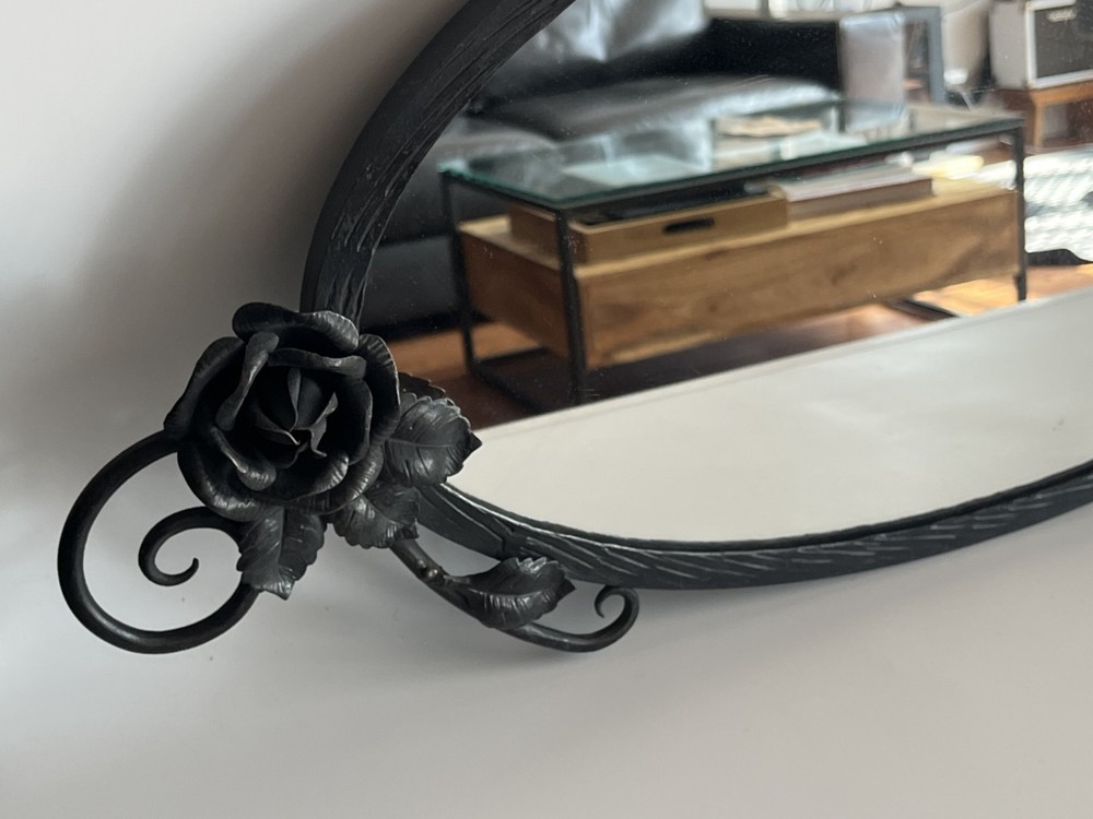 French Art Deco Wrought Iron Fer Forge Wall Mirror
