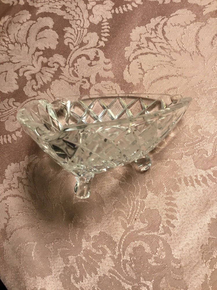 Vintage Ashtray Crystal Triangle Cut Etchings Ashtray
