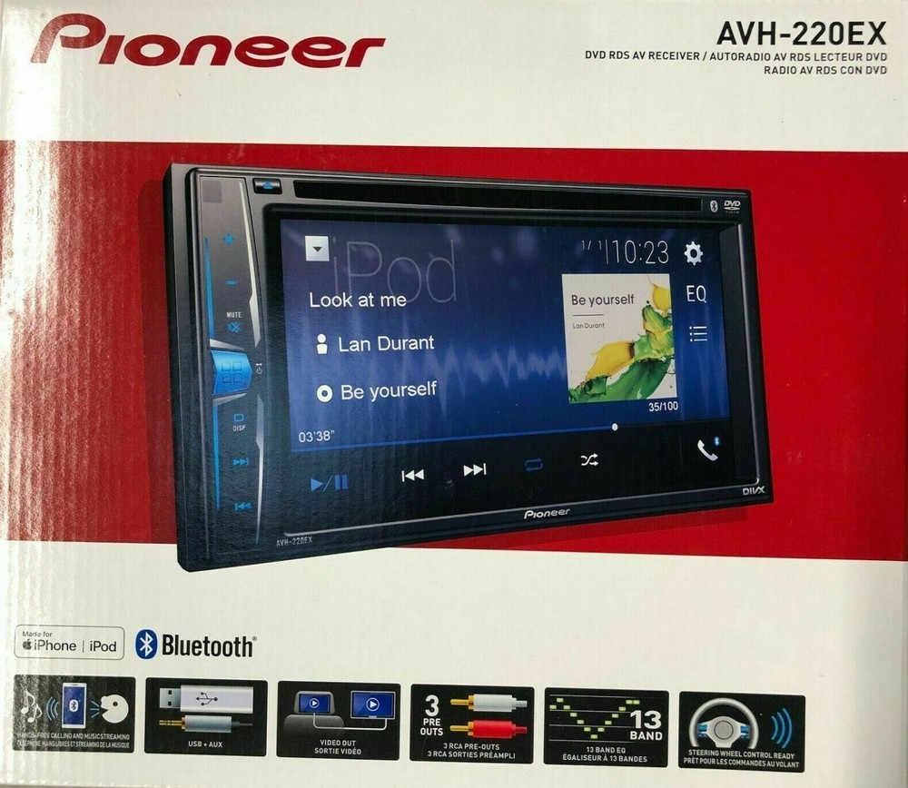 Pioneer AVH-220EX Bluetooth CD DVD Player iPhone Android MP3 USB Aux 6-Ch 6.2"