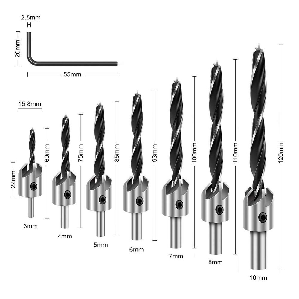 COMOWARE Countersink Drill Bits Set- 7Pcs Counter Sink Bit for Wood High...