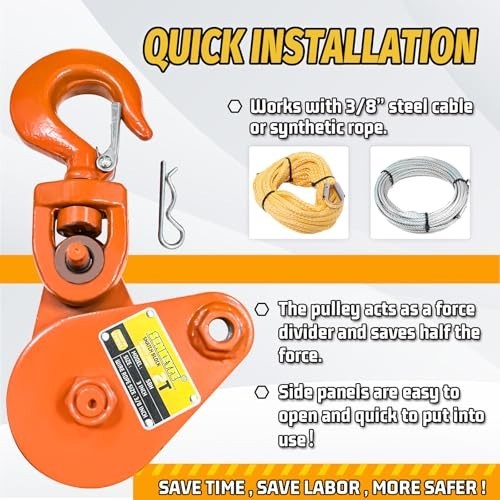 Snatch Block with Hook | 3" Sheave for 3/8" Inch Wire Rope