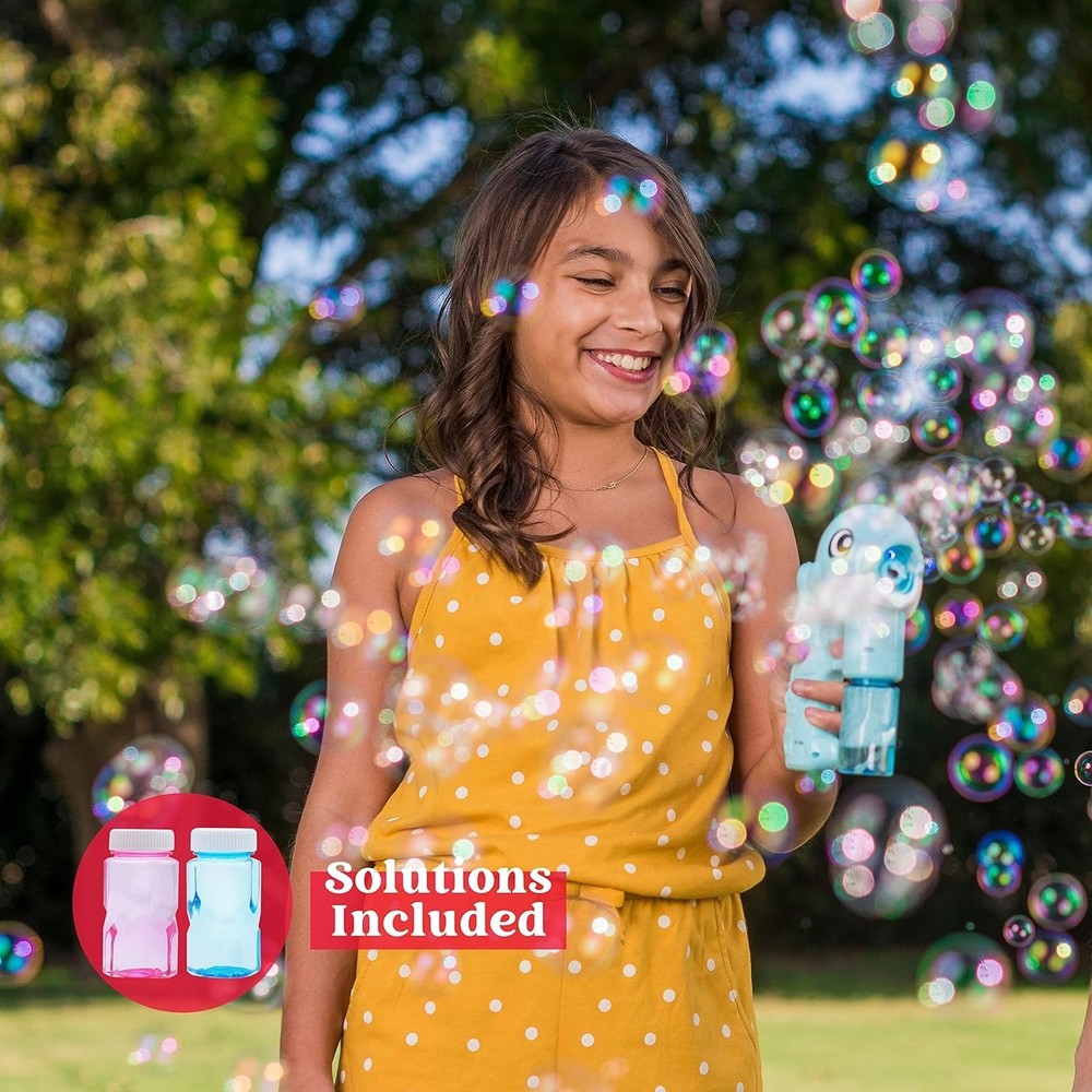 Whale Bubble Guns Kit - 2 Automatic Bubble Makers with 4 Solutions for Kids