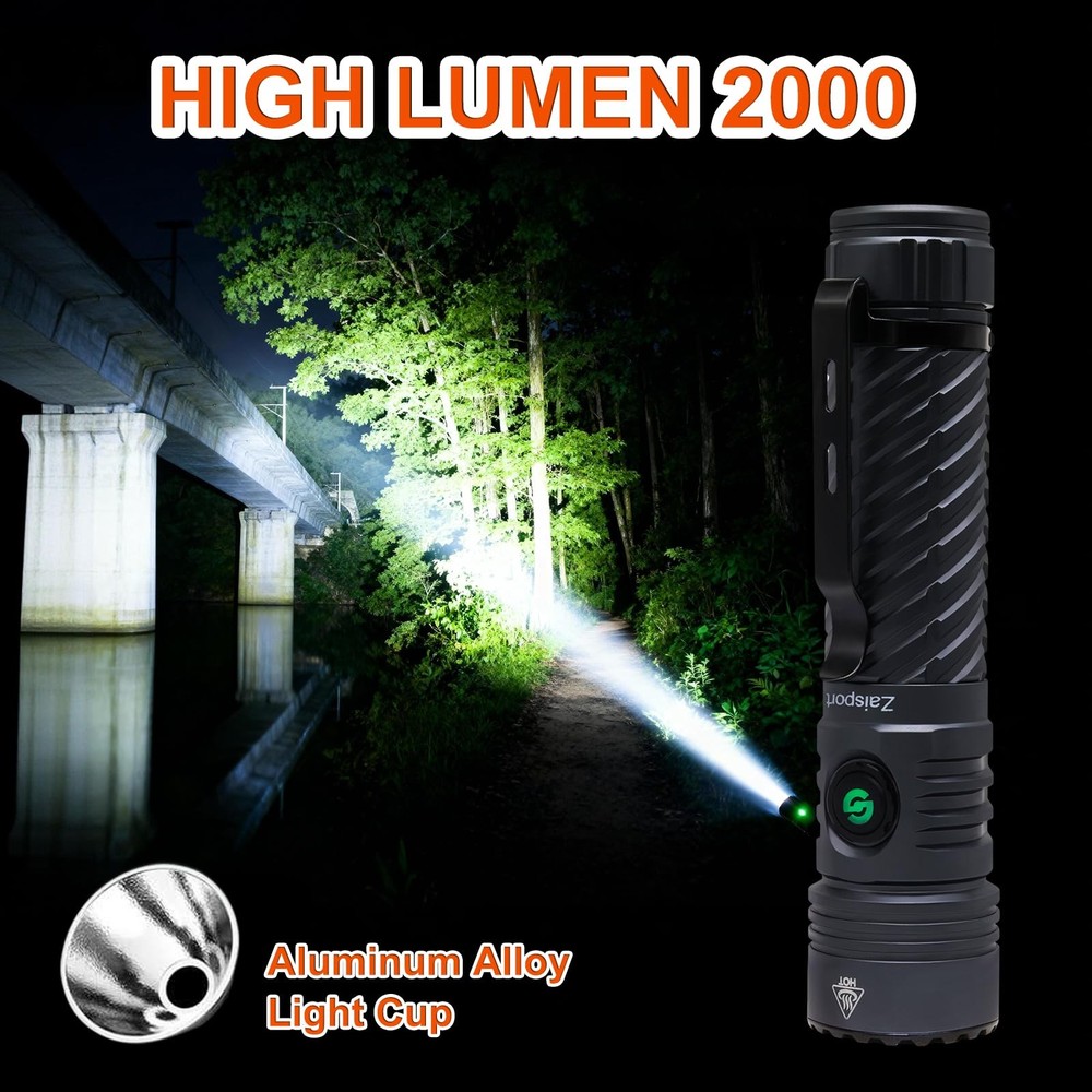 Powerful Flashlight High Lumens 2000, LED Flashlight Rechargeable Use 21700 B...