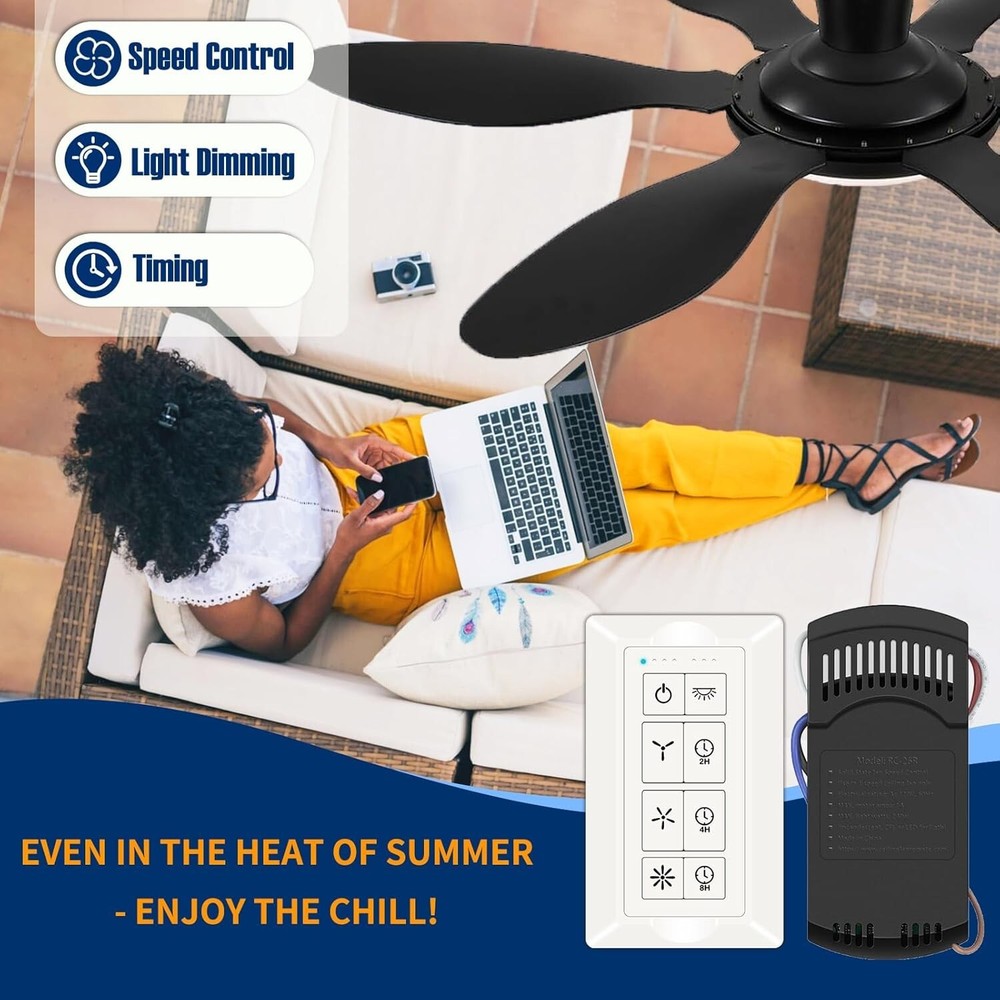 White Ceiling Fan Remote Control & Dimmer Switch with Timer Settings - 3-Speed