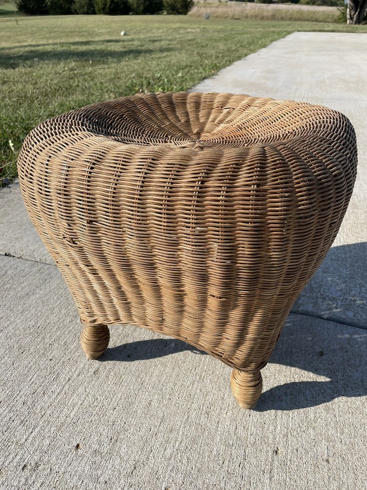 Unique Vintage Boho Rattan Wicker Ottoman NL