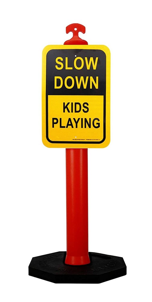 RK 42'' Polyethylene Delineator Post Orange, with Reflective Sign Kids Playing