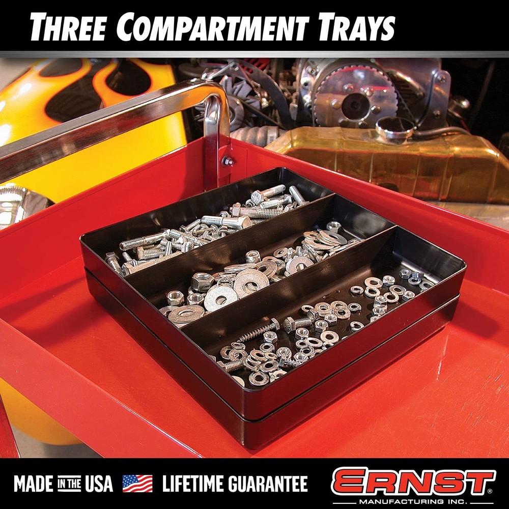 3-Compartment Red Tool Tray Garage Organizer Stackable Drawer Storage 10.5 x 10.