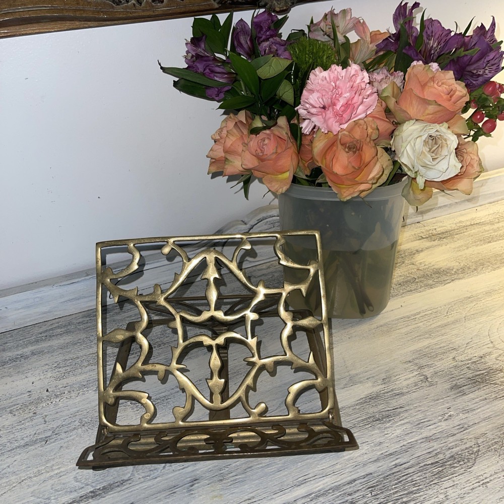 Vintage Solid Ornate Brass Folding Adjustable Book/Bible stand
