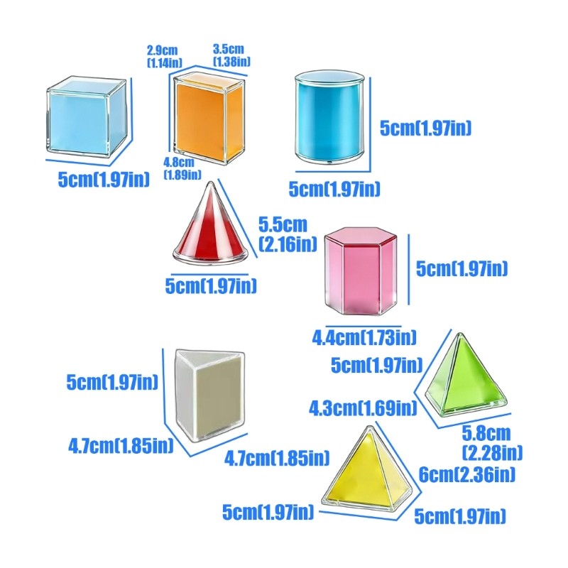8Pcs Plastic Geometric Shape Models For Kids Learning And Spatial Thinking