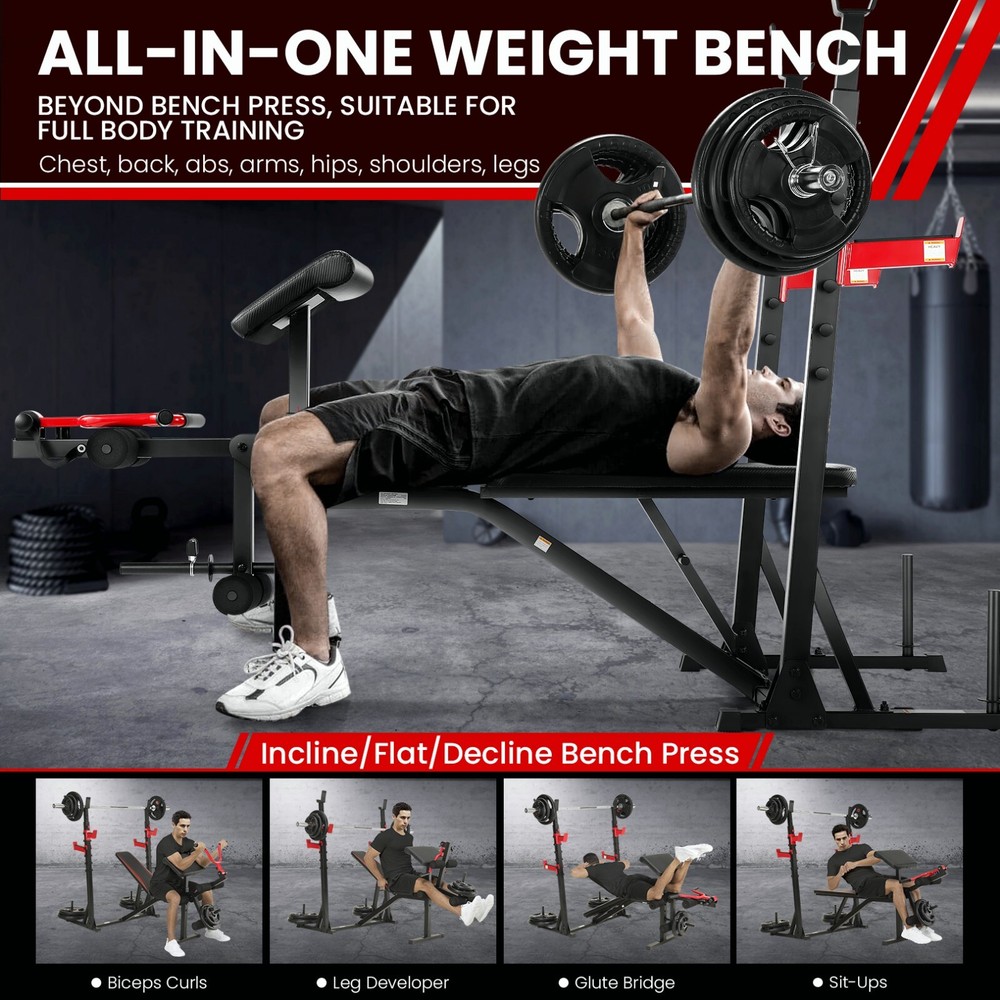 900LBS Weight Bench with Squat Rack Adjustable Workout Bench for Home Exercise⭐⭐