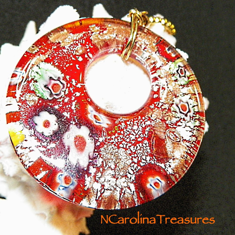 RED GLITTER CIRCLE ART GLASS CEILING FAN LIGHT SWITCH PULL CIRCULAR LARGE PAIR