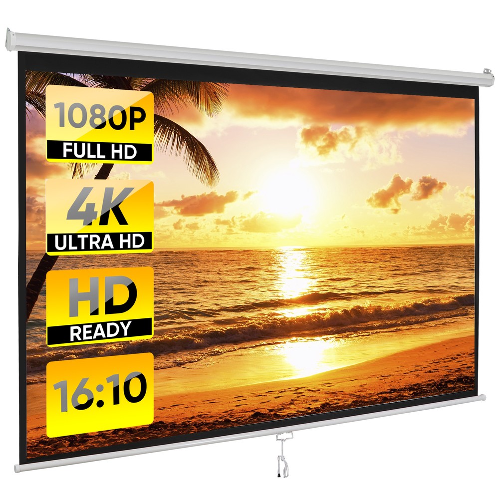 100" Projector Screen Manual Pull-down 16:10 Hd Projection Screen Home Office