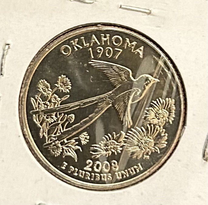 2008 D: Oklahoma State Quarter BU, From mint roll "D" Mint