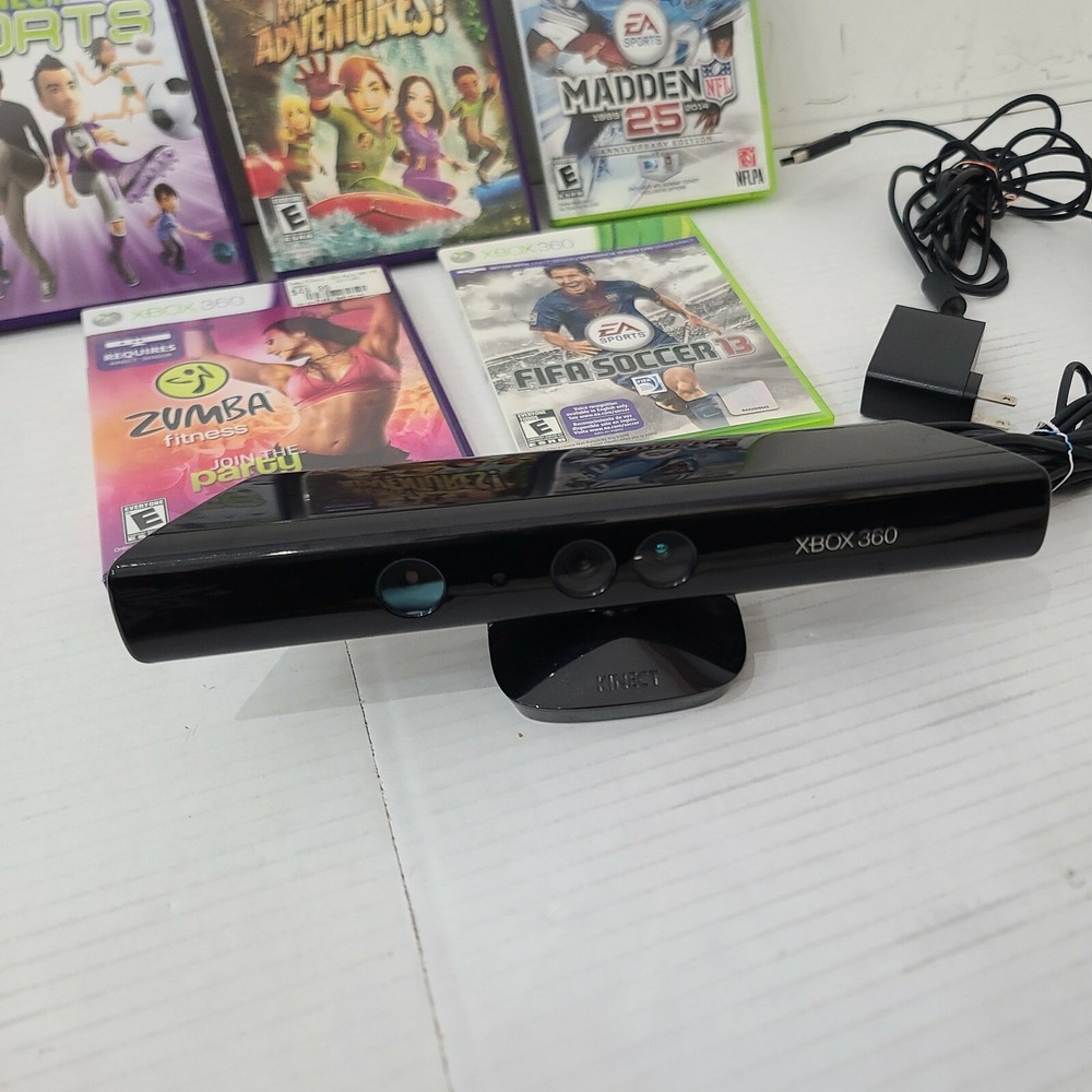 Microsoft 1414 Xbox 360 Kinect Sensor Bar + power cable Bundle + 5 Games TESTED