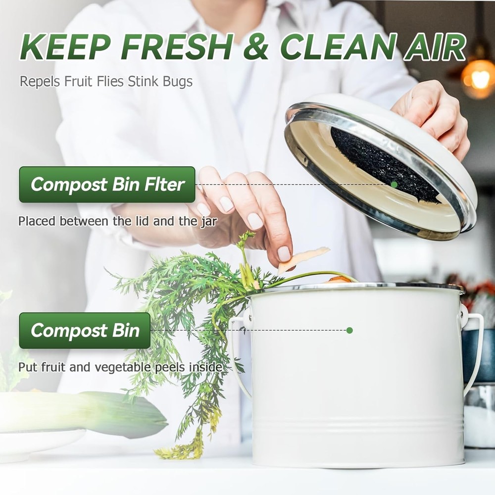 6.7-Inch Charcoal Replacement Filters for Kitchen Compost - 12 Pack Odor Control