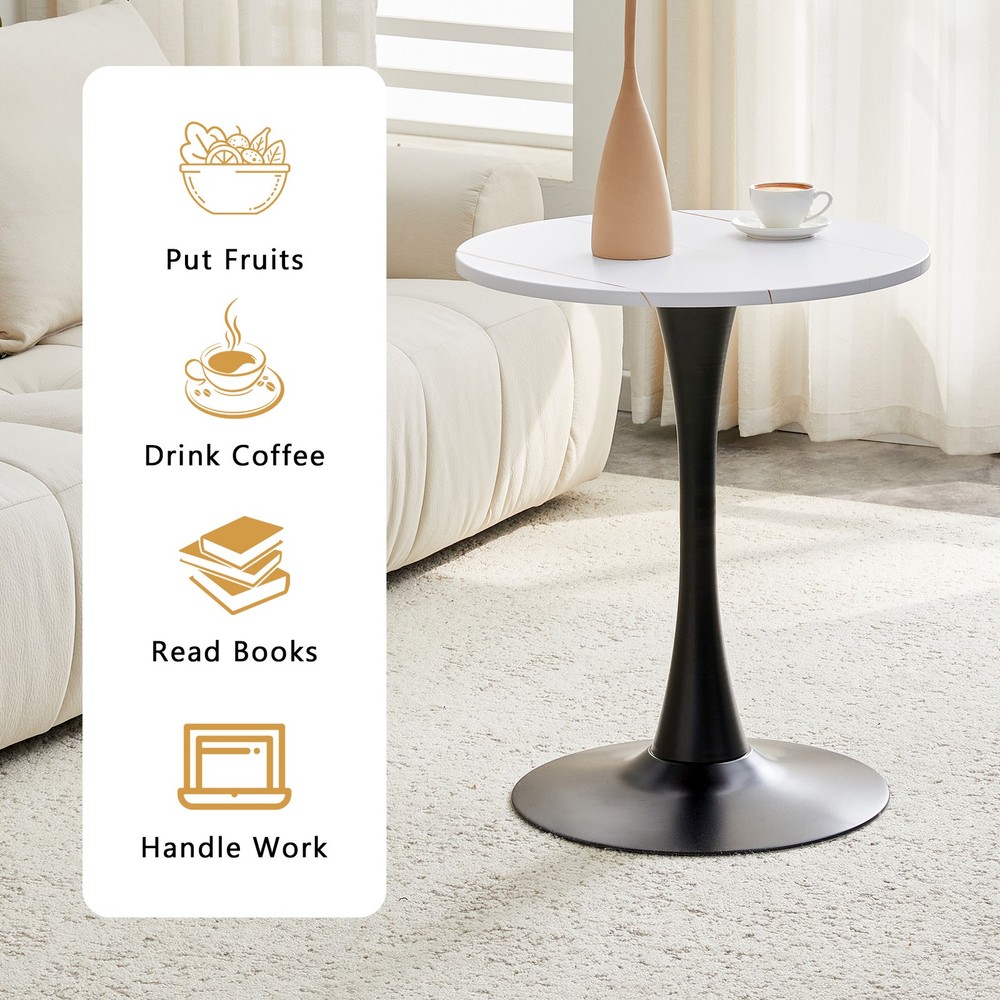 Round Dining Table, 23.6" Circle Tulip Table with Thickened Tabletop & Metal P