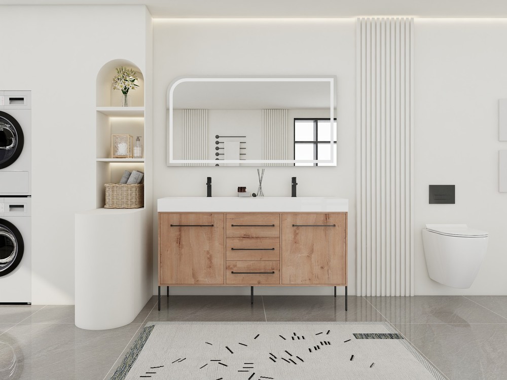 60" White Double Sink Vanity w/ Soft-Close Doors & 3 Drawers